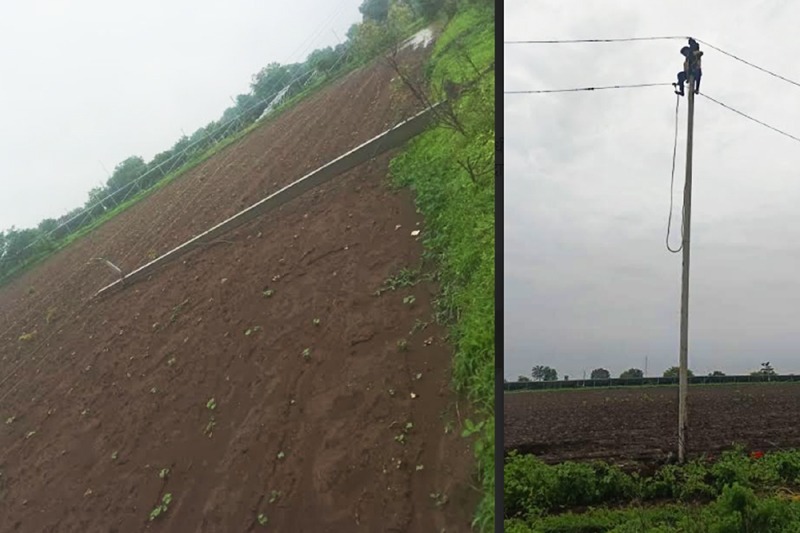 Work to erect poles that were knocked down by storms : हिमायतनगर तालुक्यात वादळी वाऱ्याने पाडलेले खांब उभे करण्याचे काम युद्ध पातळीवर सुरु