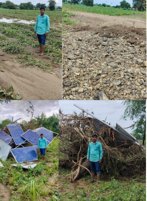 cloudburst in Telangana ; तेलंगवाडी येथे ढगफुटीमुळे राजू बास्टे यांच्या शेतातील लाखो रुपयांचे नुकसान